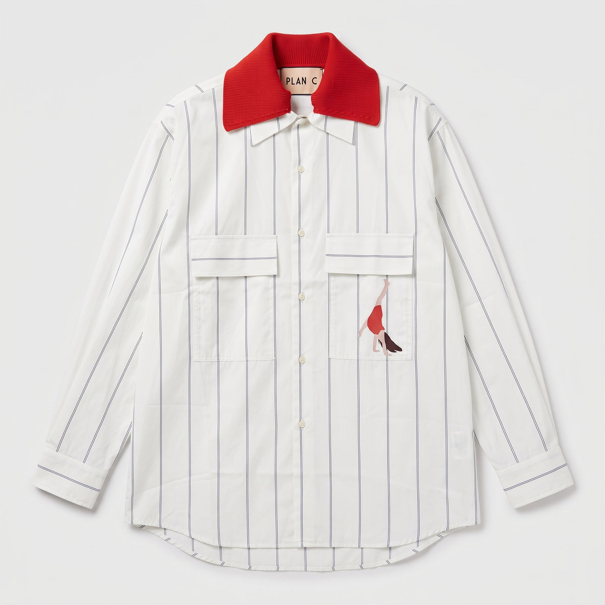 Contrast Collar Striped Cotton Shirt