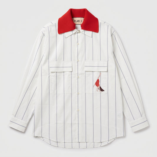 Contrast Collar Striped Cotton Shirt