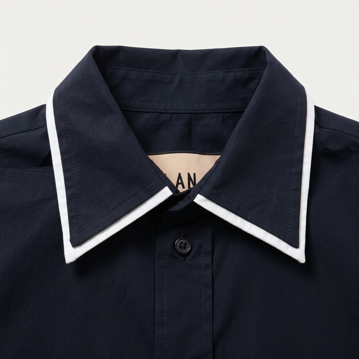PLAN C Contrast Trim Navy Cotton Shirt - view 6