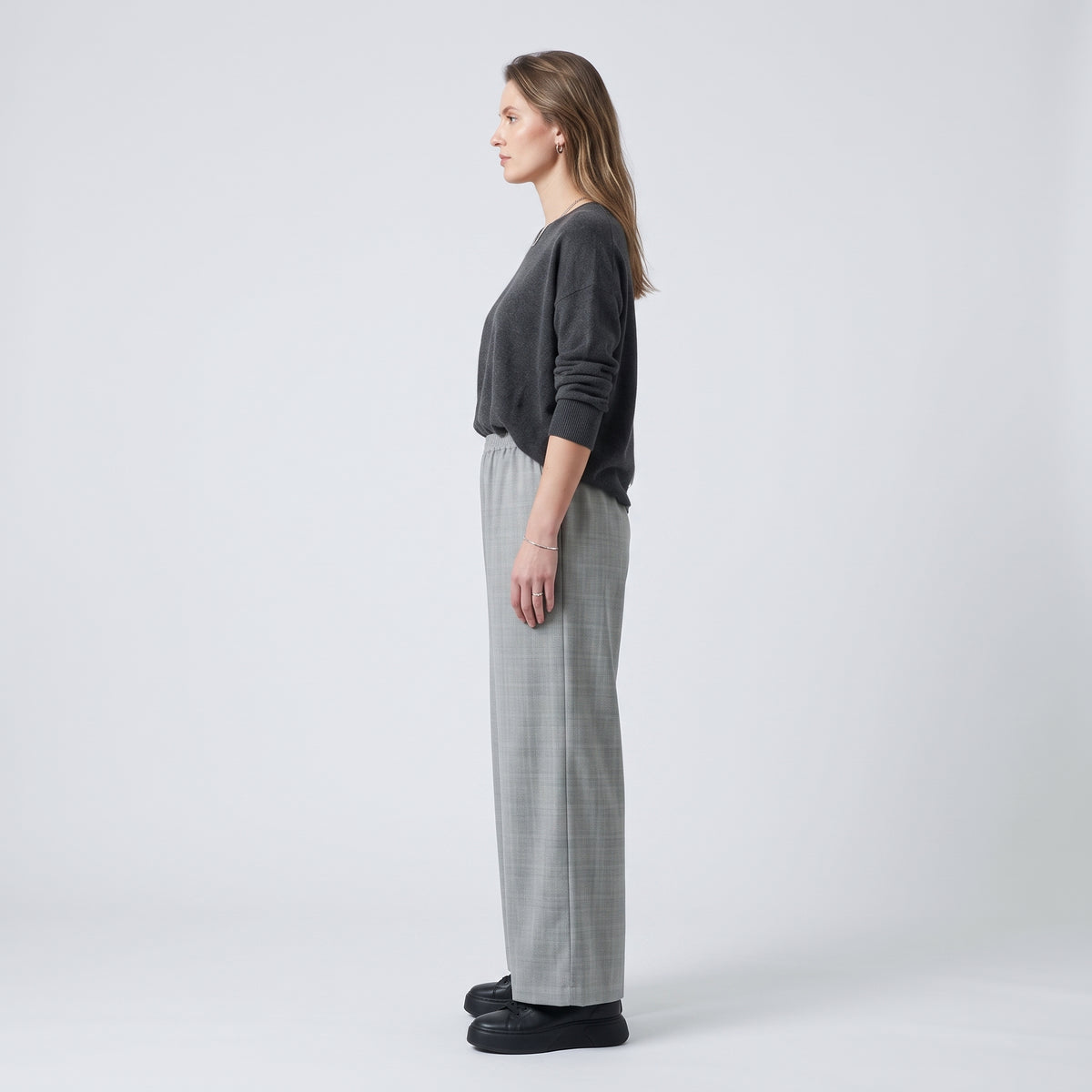 Grey Check Wide Leg Trousers