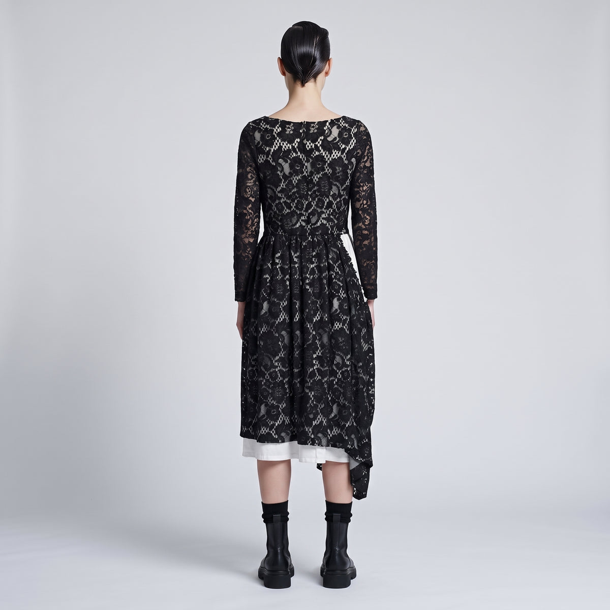 COMME DES GARCONS Asymmetric Lace Contrast Dress - view 5