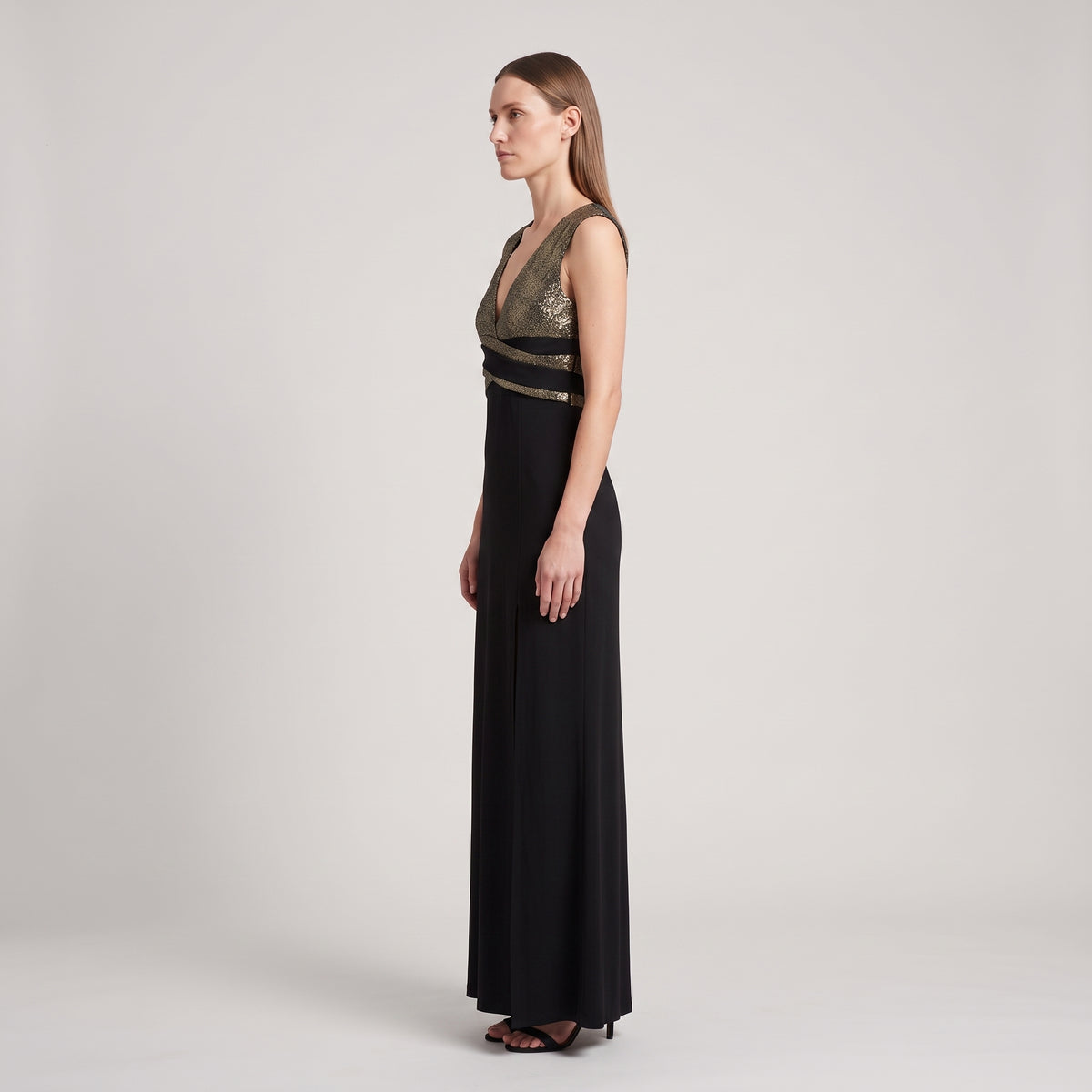 Metallic Bodice Maxi Dress