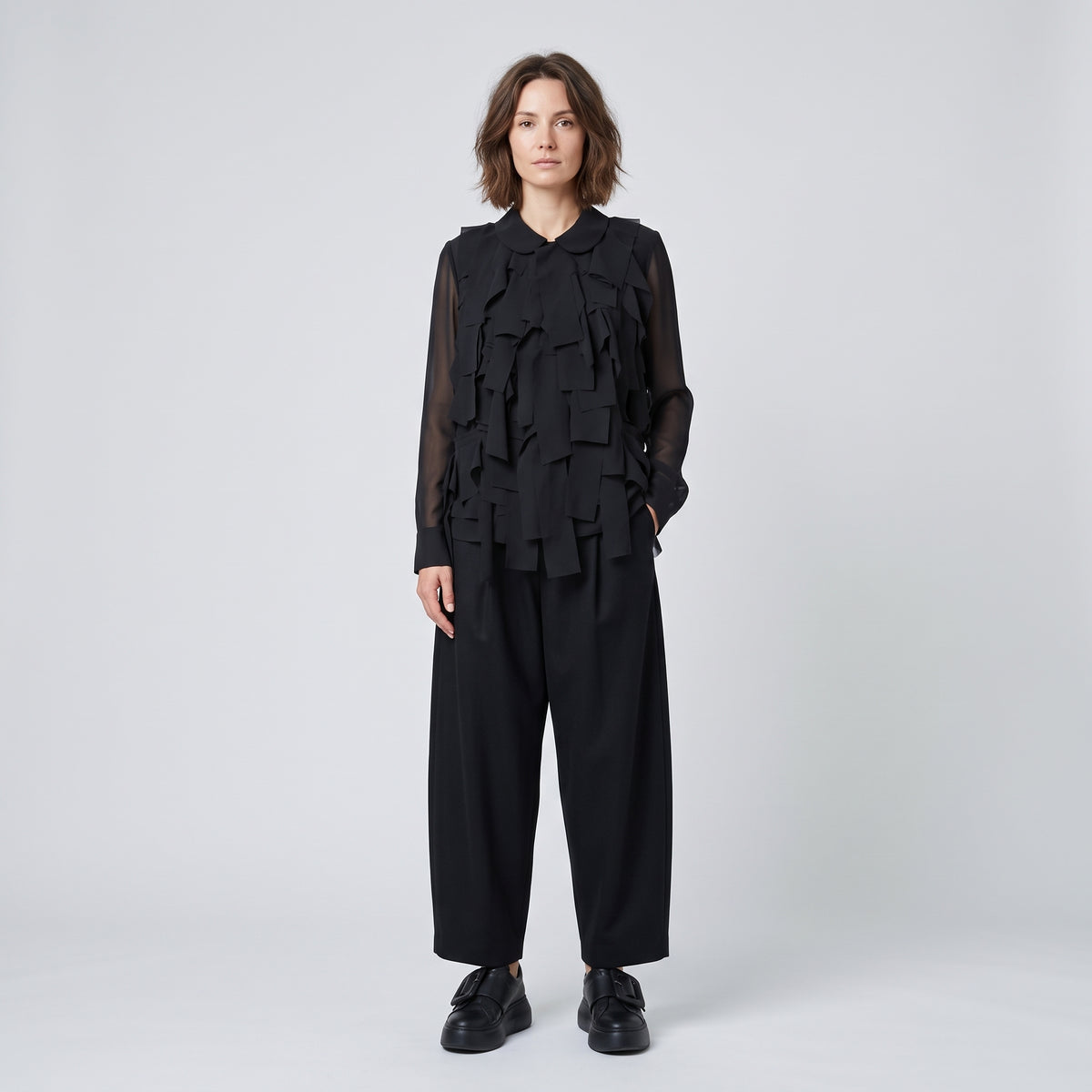 Sheer Cascading Ribbon Blouse