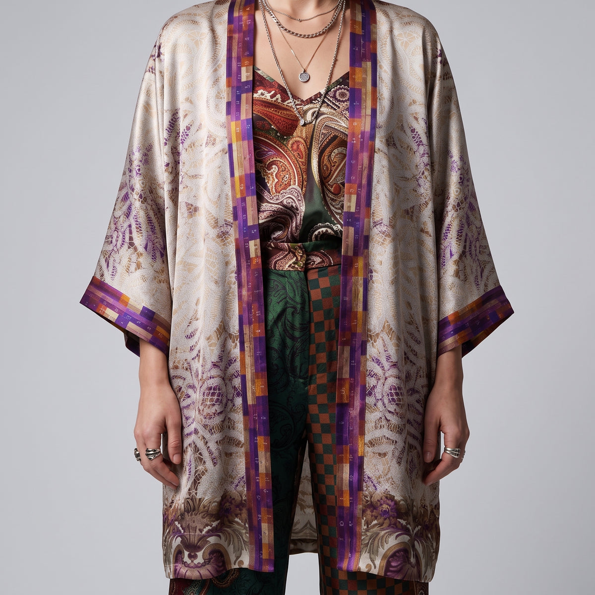 Fuscia Patterned Kimono Jacket