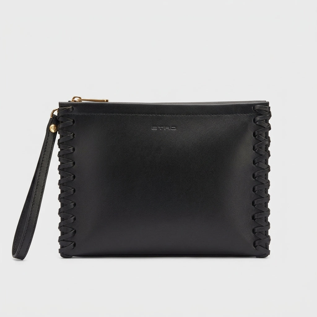 ETRO Whipstitched Black Leather Pouch