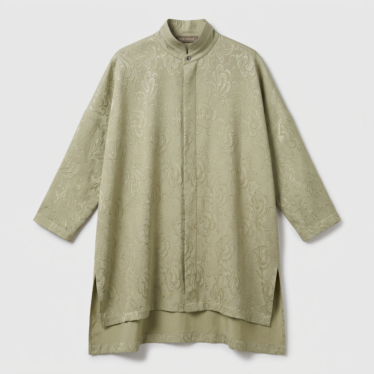 Pistachio Jacquard Mandarin Collar Shirt