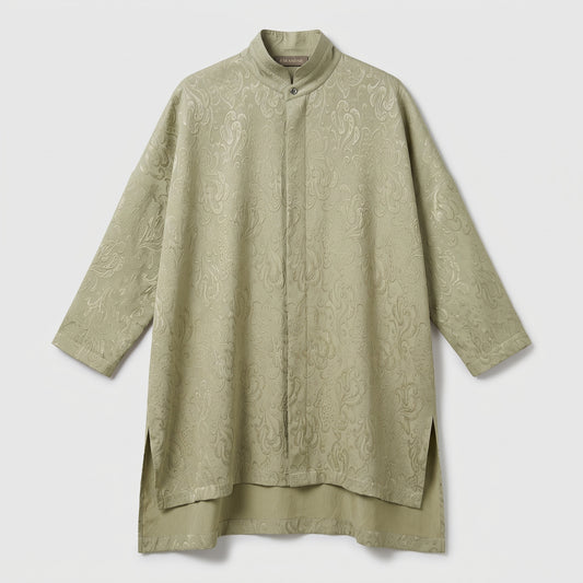 Pistachio Jacquard Mandarin Collar Shirt