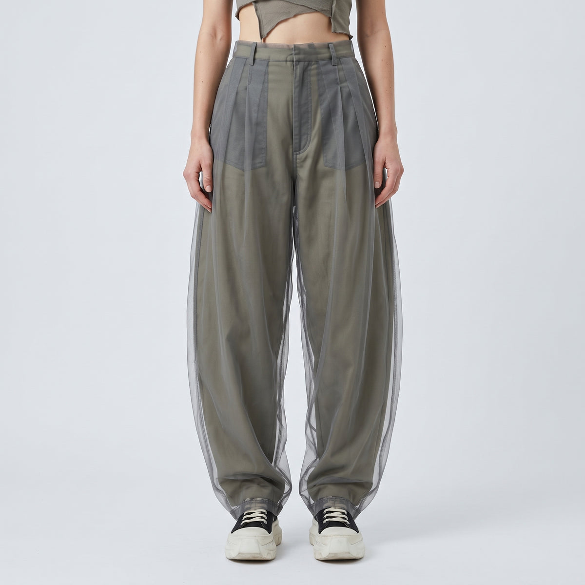 ACT N1 Tulle Overlay Tailored Grey Trousers - view 3