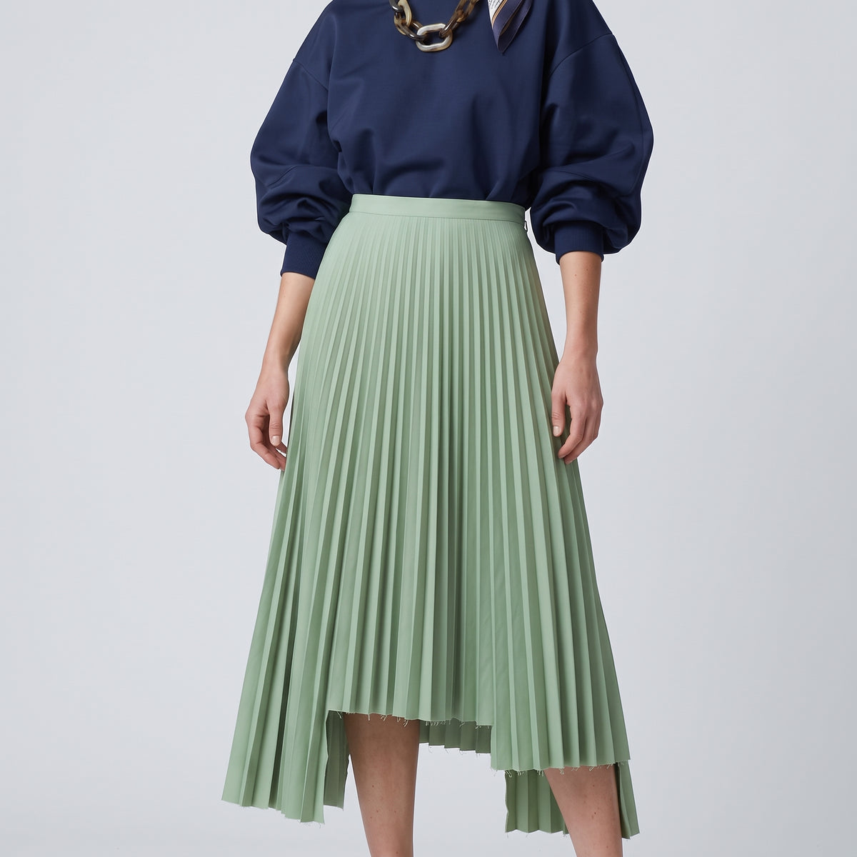 PLAN C Pleated Asymmetric Mint Midi Skirt - view 2