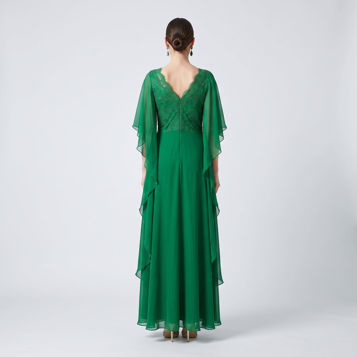 Emerald Lace Cape Sleeve Gown