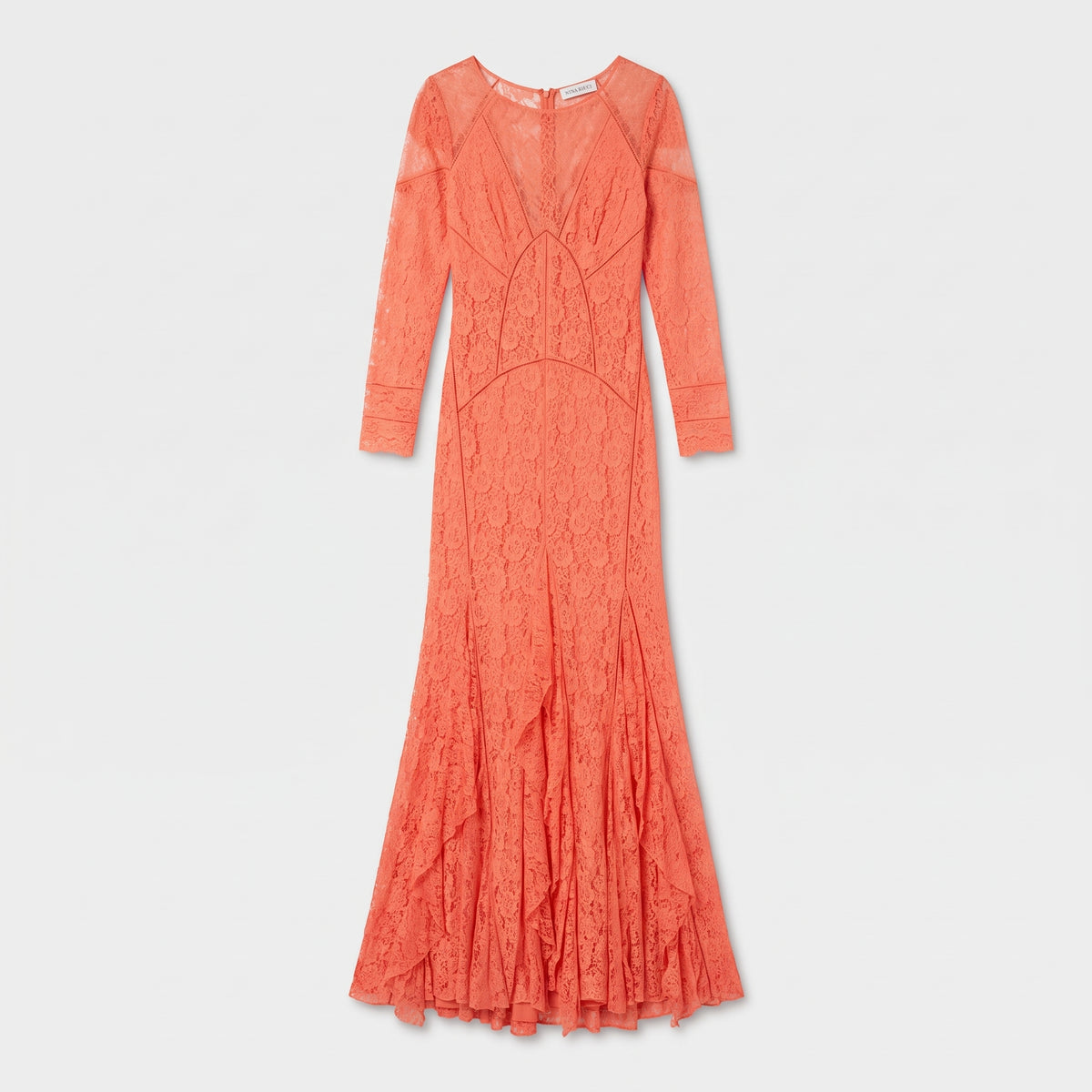 NINA RICCI Orange Lace Long Sleeve Gown