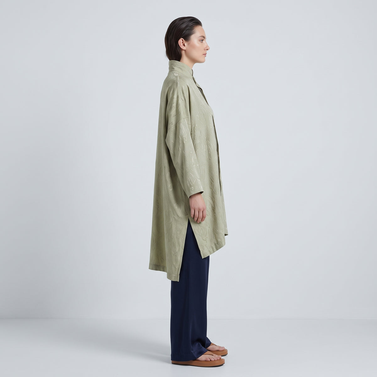 Pistachio Jacquard Mandarin Collar Shirt