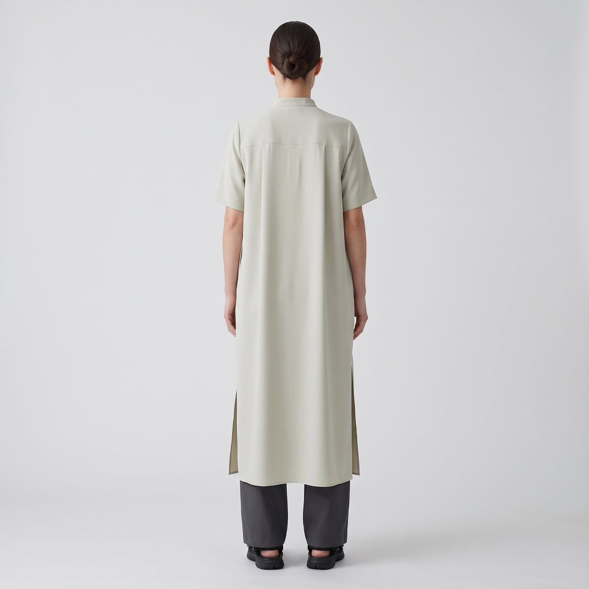 Cream Band Collar Shirt Dress