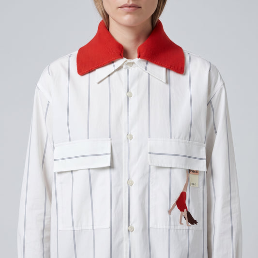Contrast Collar Striped Cotton Shirt