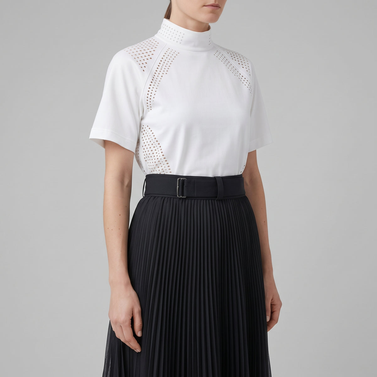 Belted Asymmetric Pleated Skirt