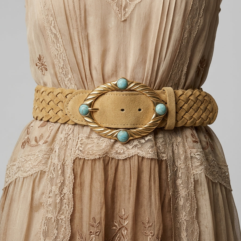 Braided Suede Turquoise Buckle Belt