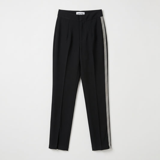 Embellished Crepe Split-Hem Trousers