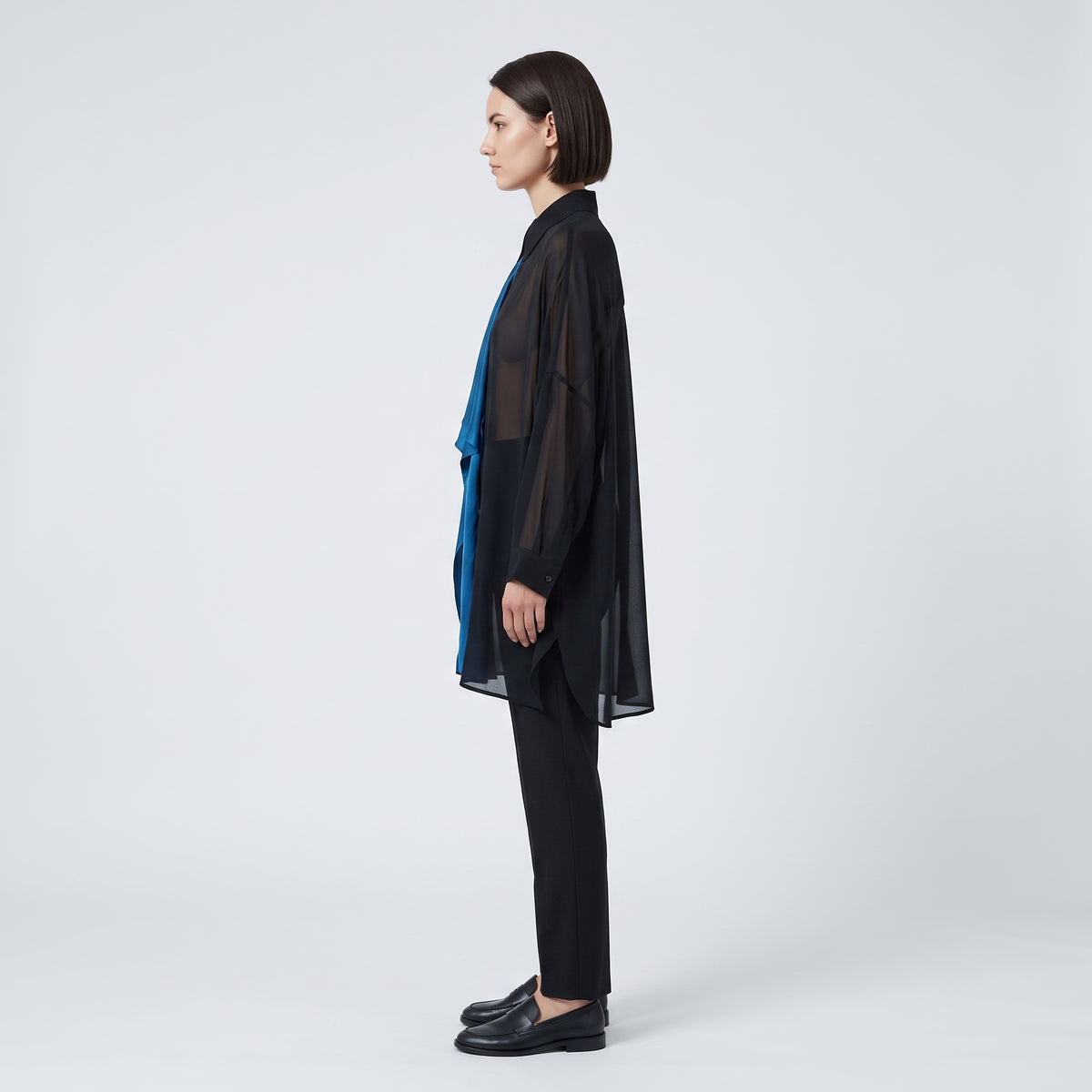 MIIN Sheer Contrast Drape Oversized Shirt - view 4