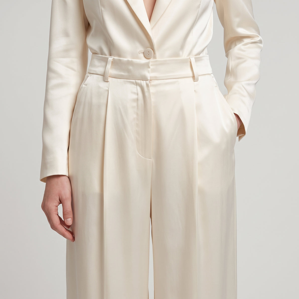 Pleated Satin Wide Leg Trousers