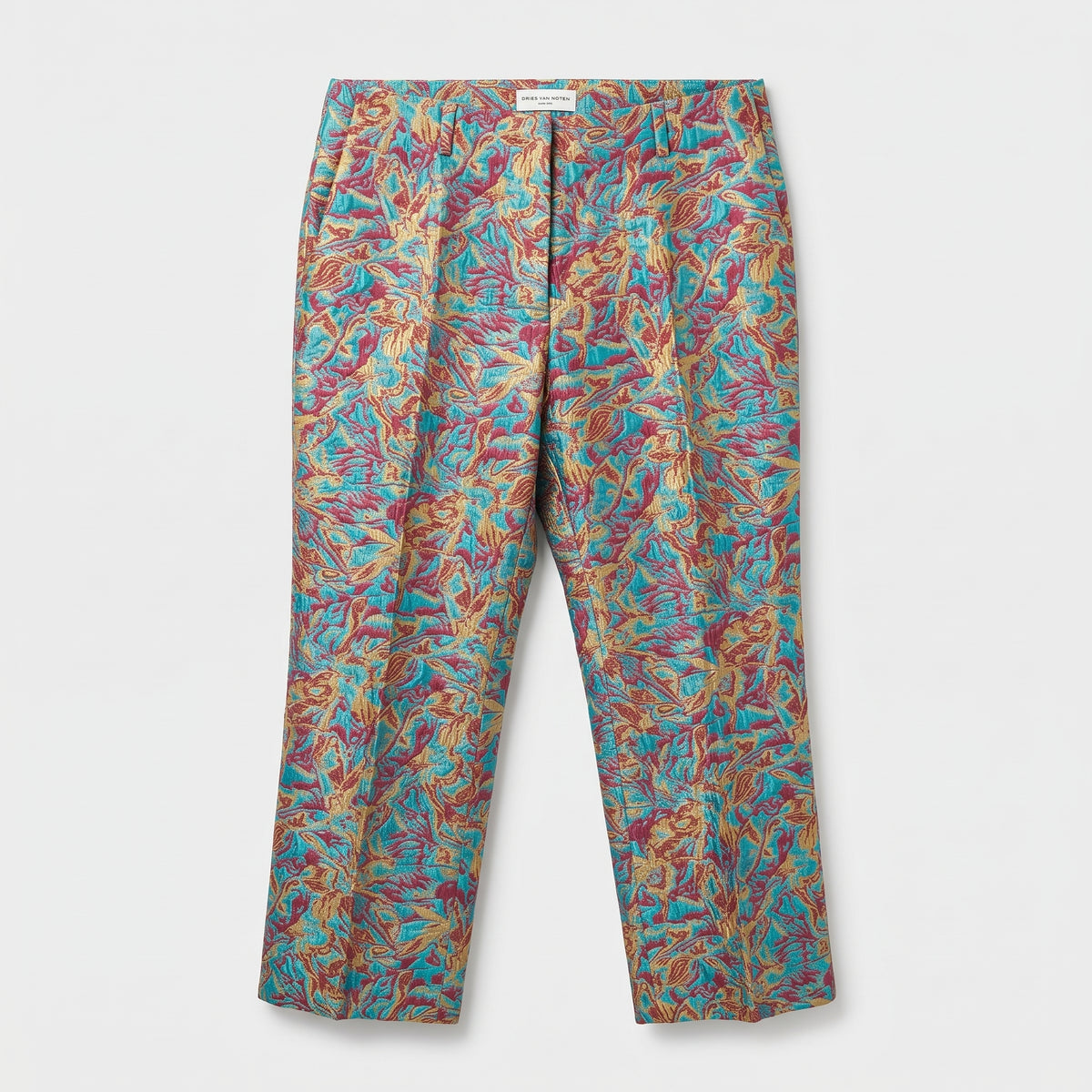 Turquoise Jacquard Cropped Trousers