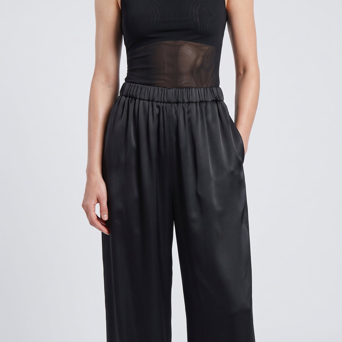 BALENCIAGA Black Satin Wide-Leg Pants - view 2