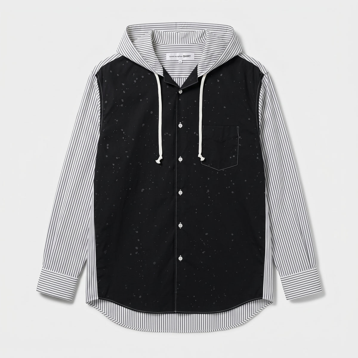 Hooded Splattered Contrast Striped Shirt