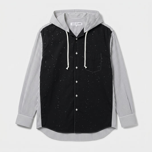 Hooded Splattered Contrast Striped Shirt