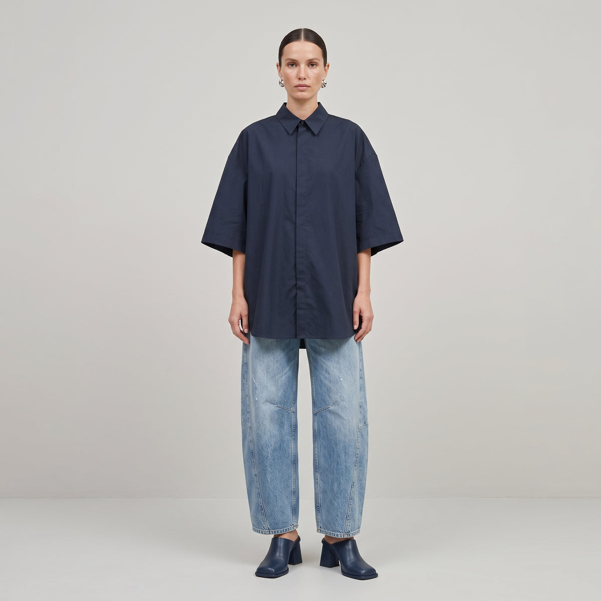 Black Oversized Short Sleeve Cotton Shirt