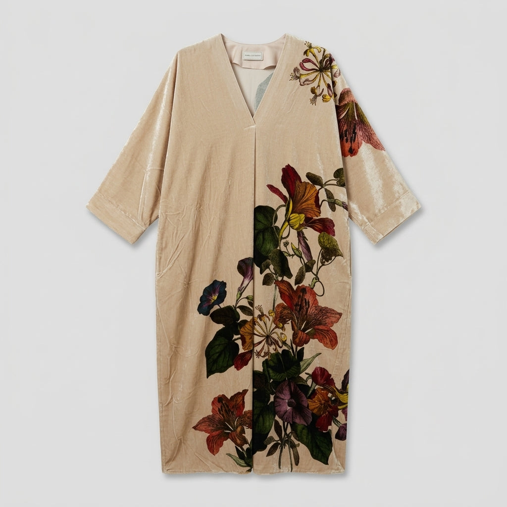 Floral Velvet V-Neck Kaftan Dress