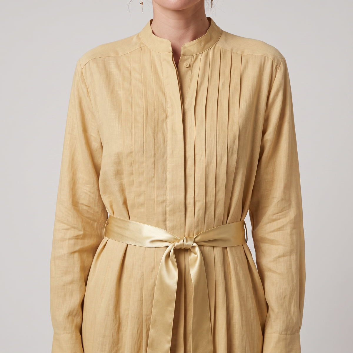ALBERTA FERRETTI Belted Pleated Linen Midi Dress - view 2
