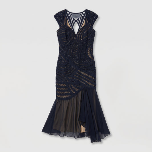 Embellished Navy Mermaid Midi Dress