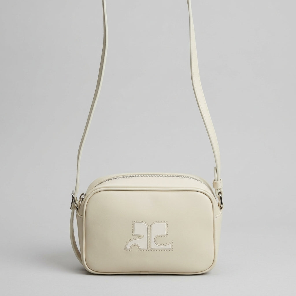 COURREGES Mastic Grey Leather Camera Bag