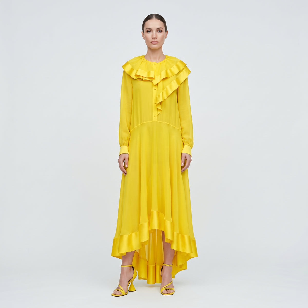 Ruffled Yellow Midi Dress