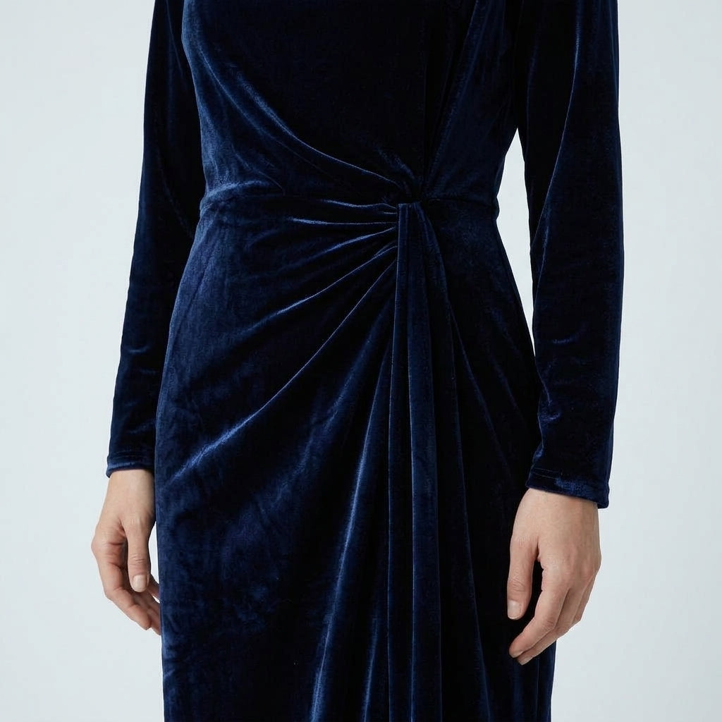 NATAN Draped Navy Velvet Midi Dress - view 5