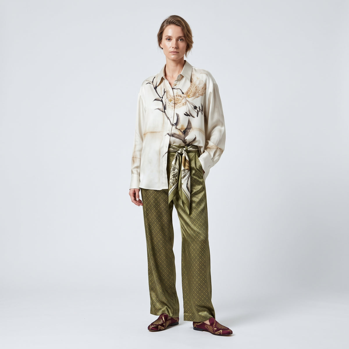 PIERRE LOUIS MASCIA Natural Floral Print Silk Shirt - view 3