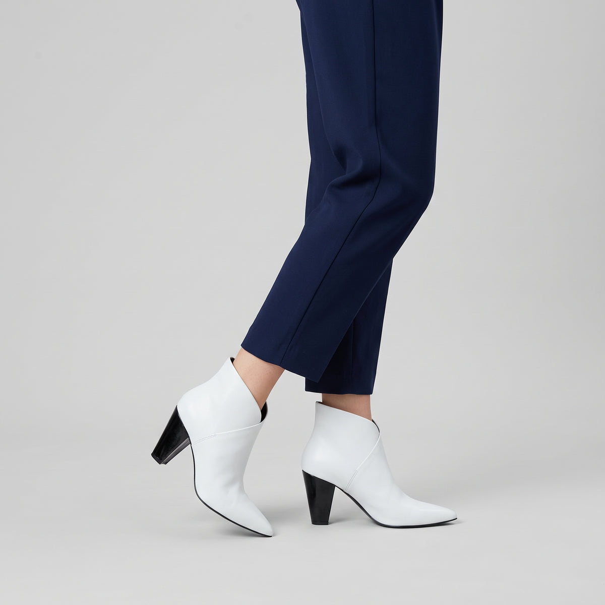 Contrast Heel White Leather Boots