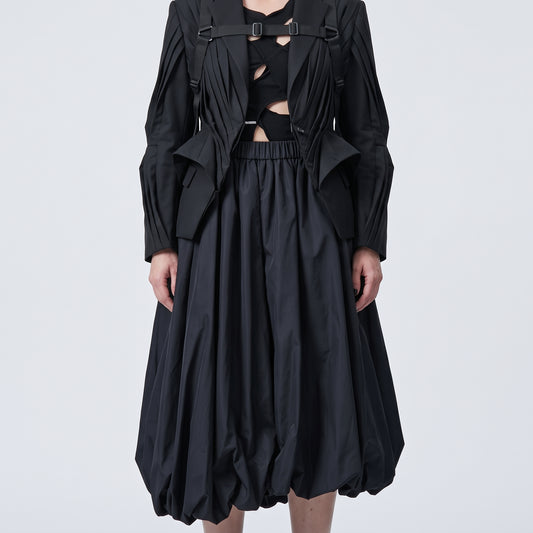 Black Gathered Balloon Midi Skirt