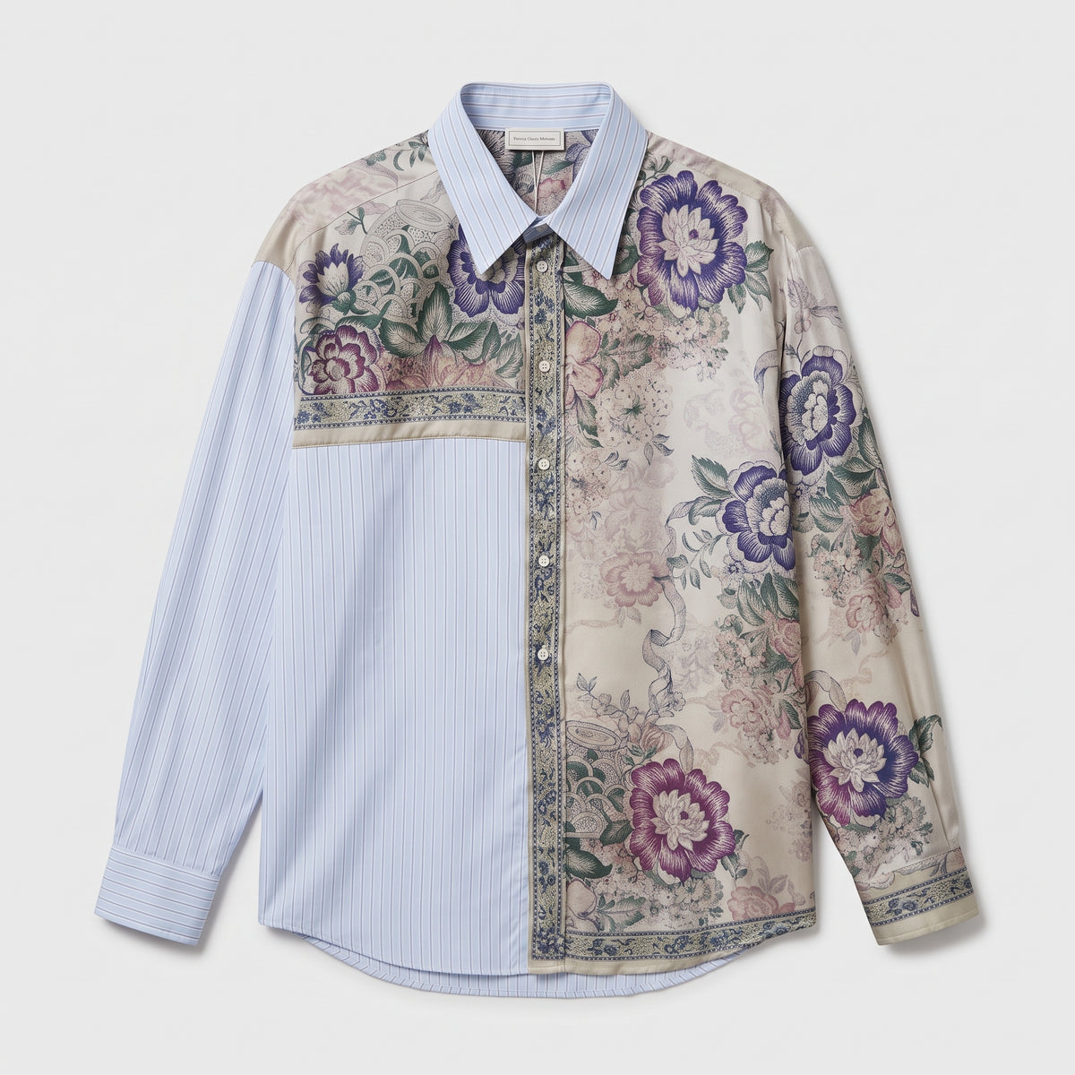 PIERRE LOUIS MASCIA Floral Striped Patchwork Shirt