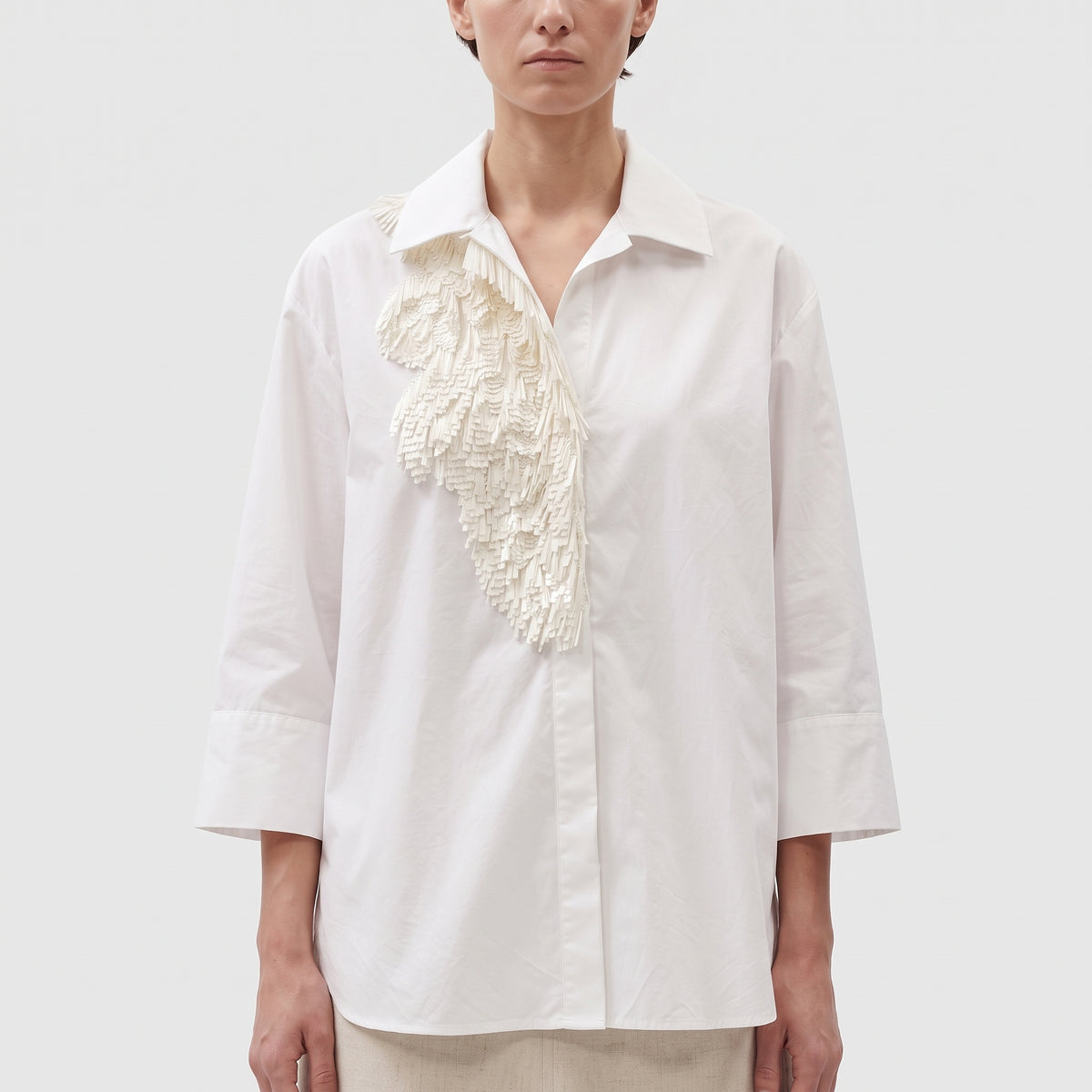 Embellished Off-White Cotton Shirt