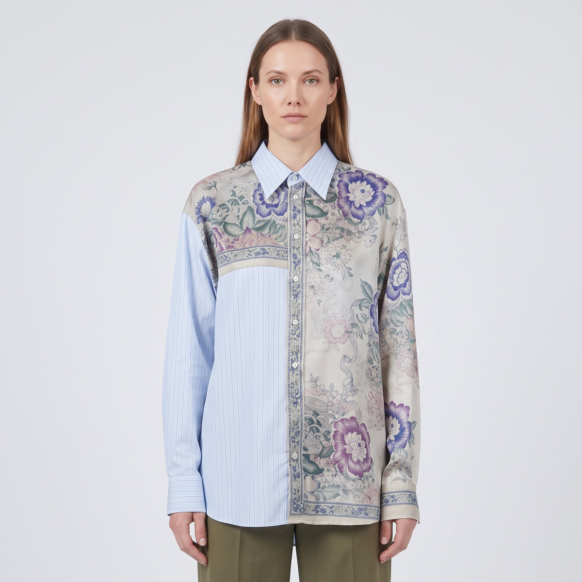 PIERRE LOUIS MASCIA Floral Striped Patchwork Shirt - view 2