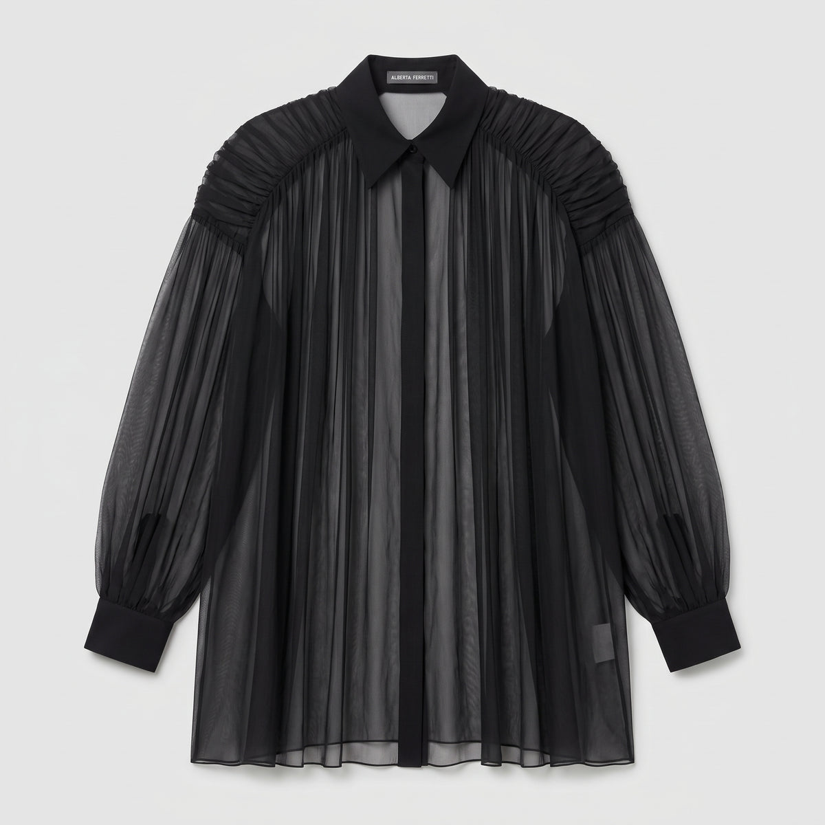 ALBERTA FERRETTI Sheer Ruched Collared Blouse