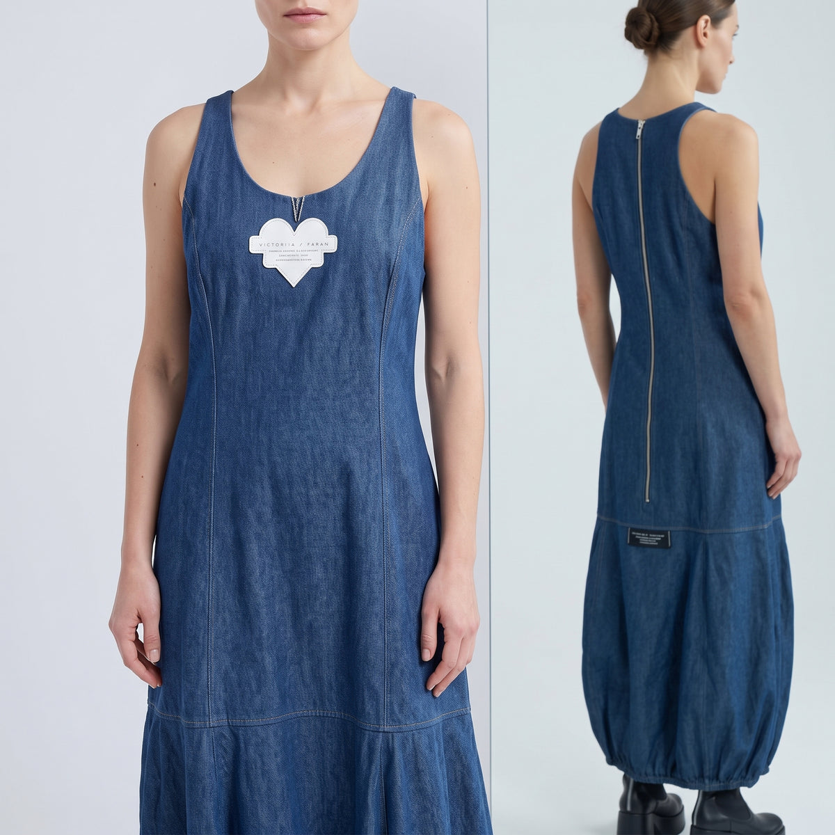 VICTORIA TOMAS Heart Detail Denim Balloon Dress - view 2