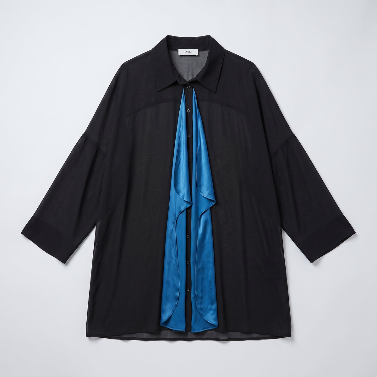 MIIN Sheer Contrast Drape Oversized Shirt