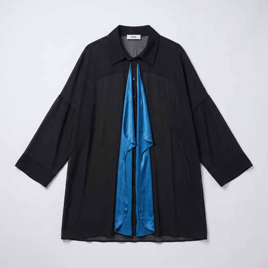 MIIN Sheer Contrast Drape Oversized Shirt