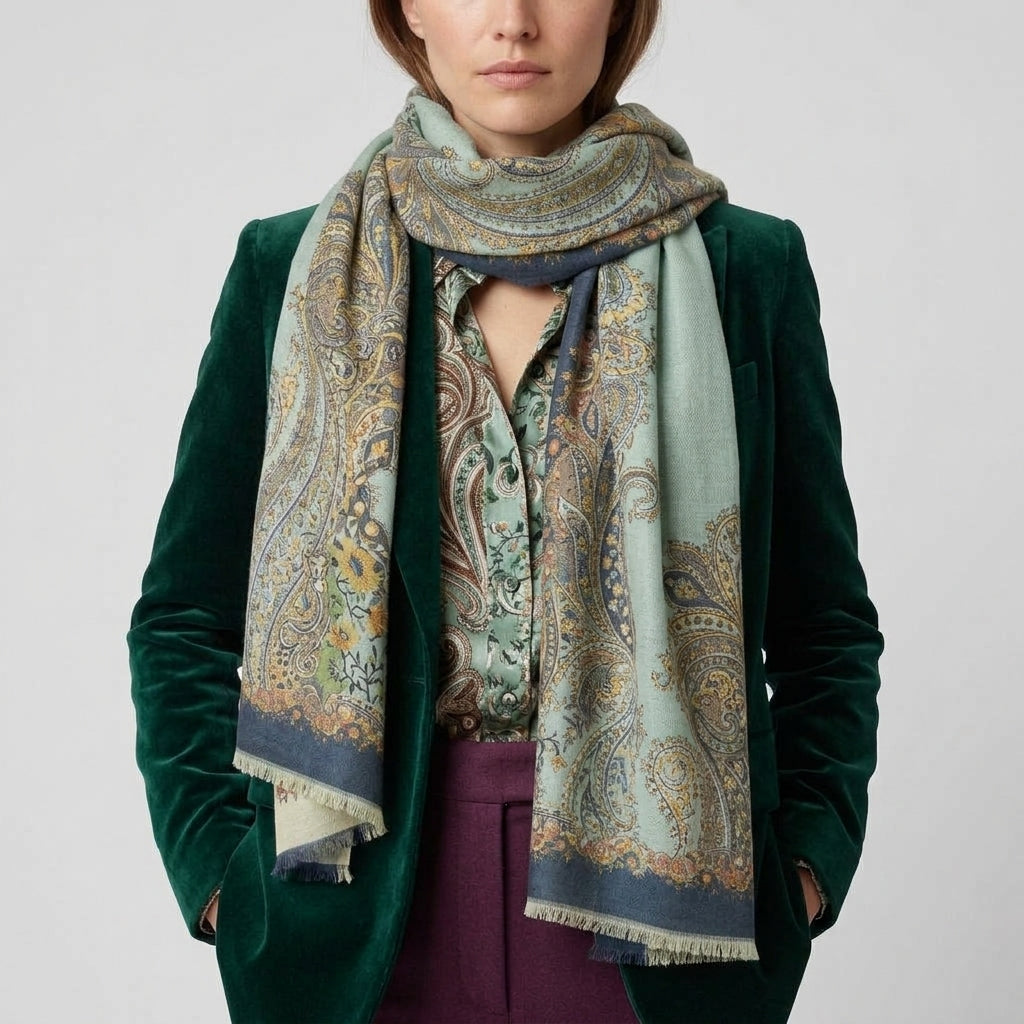 ETRO Paisley Floral Silk Wool Scarf - view 5
