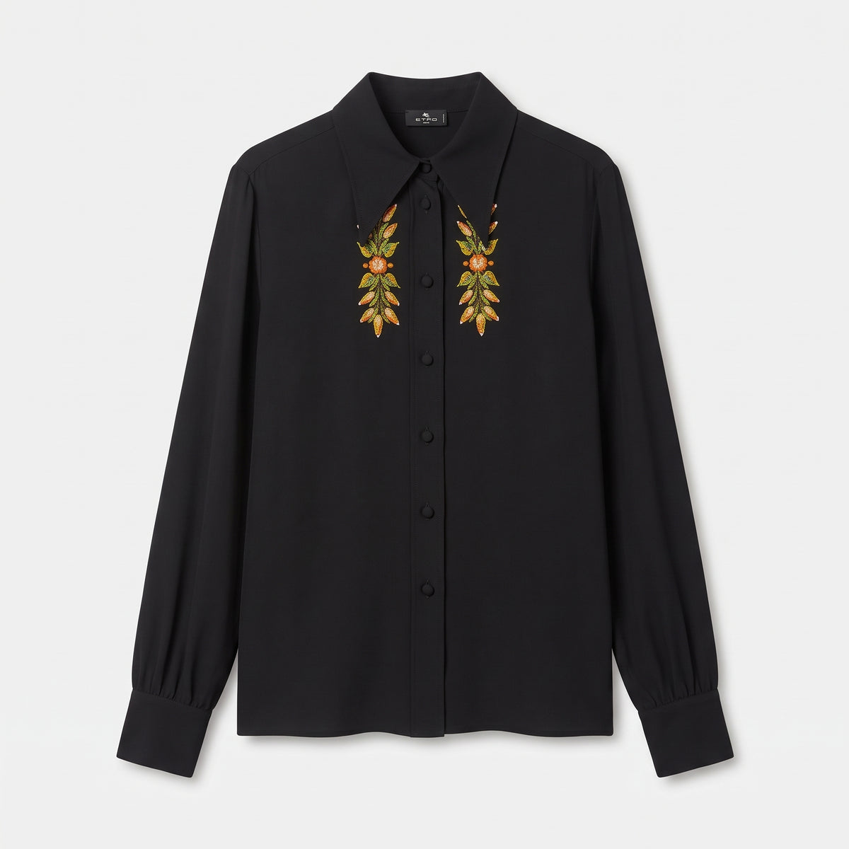ETRO Embroidered Black Silk Shirt