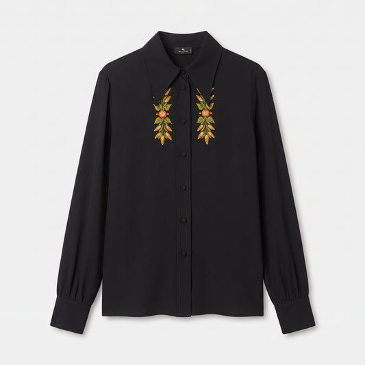 ETRO Embroidered Black Silk Shirt