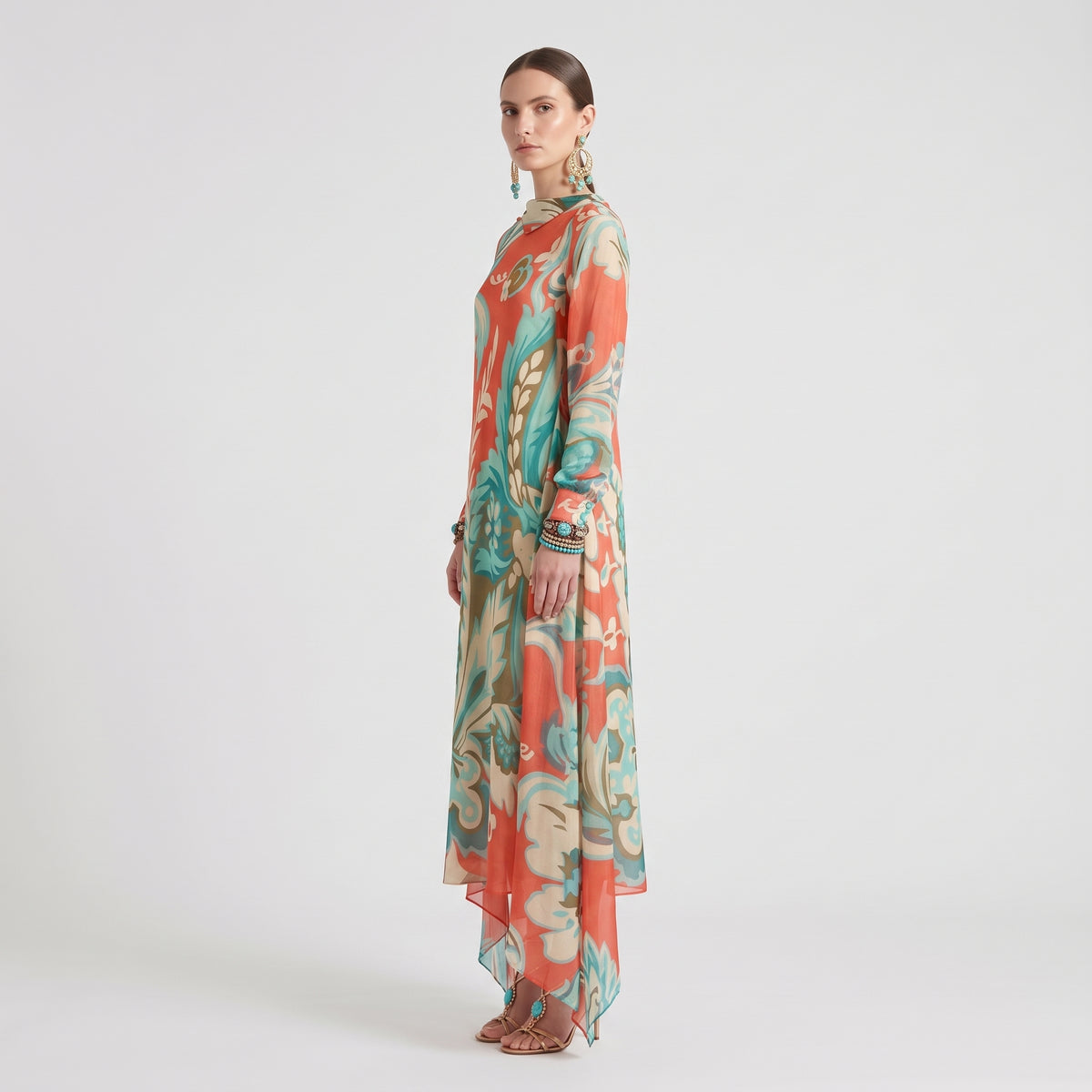 ETRO Orange Paisley Asymmetric Dress - view 4
