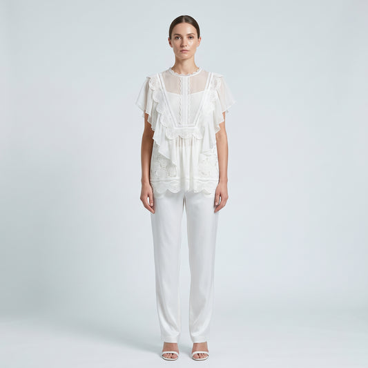 ALBERTA FERRETTI Ruffled Lace Chiffon Blouse - view 2