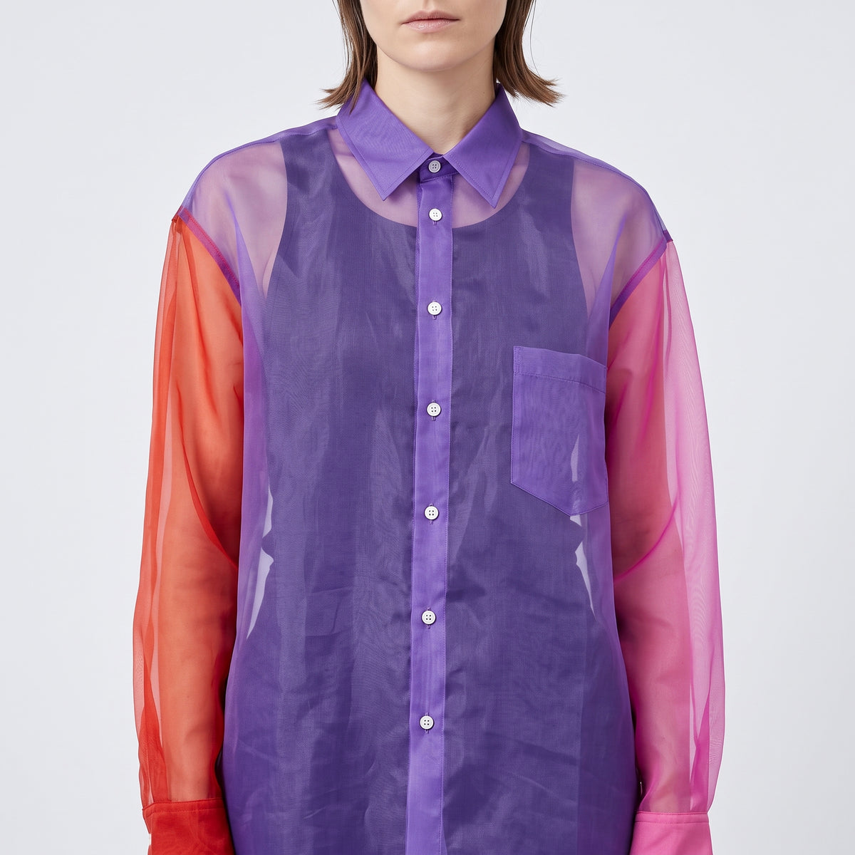 COMME DES GARCONS Sheer Colorblock Button-Up Shirt - view 2